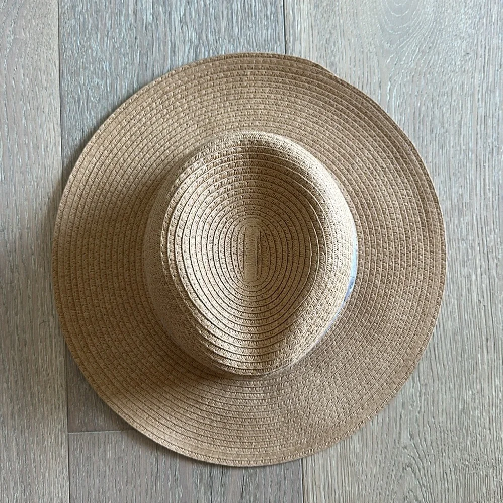H&M Straw Hat Fedora with Blue Ribbon